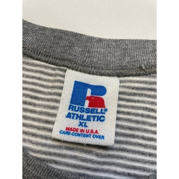 VINTAGE Russell Athletic T-shirt Men XL Gray Striped Short Sleeve USA 90s - Picture 4 of 6